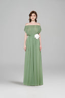 LUCILLA • Mirva Metallic Tulle Off-Shoulder Evening Gown