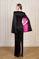 Black Shimmer Silk Column Evening Gown Cut-Out Crystal Neckline for women, from IHF ATELIER, The Viet Concept