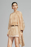 Cream Brown Evelina Raglan Sleeve Bow Tie Shirt for women, from HUONG, The Viet Concept 