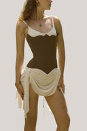 Mocha Elysian Twill Mini Dress for women, from La Vierge, The Viet Concept 