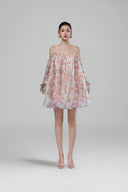 Nara Beige Chiffon Mini Occasion Dress for women, from JOSEPHINE, The Viet Concept