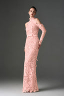 IHF STUDIO • Scarlet Floral Garden Lace Halter Evening Gown