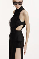 SORAMAME • Black Waves Sculptural Wave-Tulle Peplum Top
