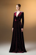 IHF ATELIER • Midnight Pearl Grain Velvet V-Neck A-Line Evening Gown