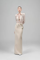 Cream Vionne Straight Bead Crepe Floor Length Skirt for women, from Maison Des Copains, The Viet Concept