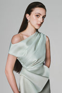 Daplon A-line Asymmetric Neck Taffeta Midi Dress for women, from White Plan, The Viet Concept 