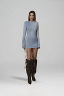 L' SCARLETT • Azure Crystal Floral Embellished Long-Sleeve Mini Dress