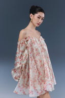 Nara Beige Chiffon Mini Occasion Dress for women, from JOSEPHINE, The Viet Concept