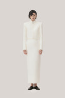 White Thien Van Cropped Long Sleeved Tweed Jacket for women, from TINH, The Viet Concept 