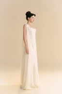 LINH PHUNG • Larmes Ivory Draped Chiffon Cowl Neck A-Line Maxi Dress
