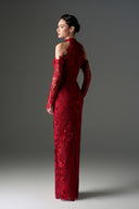 IHF STUDIO • Scarlet Floral Garden Lace Halter Evening Gown