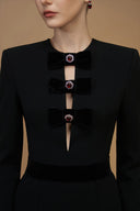 Black V-Cut Column Gown with Velvet Bow Crystal Embellishments for women, from IHF ATELIER, The Viet Concept 