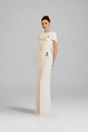 CALISTA • Ivelle White Draped 3D Rose Embellished Dress