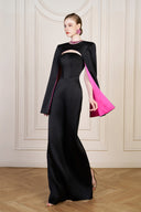 Black Shimmer Silk Column Evening Gown Cut-Out Crystal Neckline for women, from IHF ATELIER, The Viet Concept
