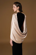 Black Ivory Crepe & Silk Column Gown With Cape Sleeves & Bow for women, from IHF ATELIER, The Viet Concept 