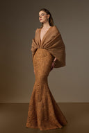 IHF ATELIER • Bloom Rose Crystal-Embellished Mermaid Gown with Hooded Cape