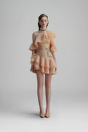 Light Orange Zinnelle One-Shoulder Mini Dress for women, from Calista, The Viet Concept 
