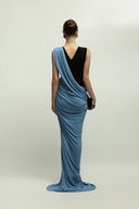 Rivoli Dress Ruffled V Neck Crepe Jersey Gown for women, from JENNY K TRAN, The Viet Concept 