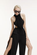 SORAMAME • Black Waves High-Waisted Side-Split Trousers