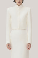 White Thien Van Cropped Long Sleeved Tweed Jacket for women, from TINH, The Viet Concept 