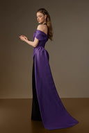 IHF ATELIER • Violet Noir Asymmetric Draped V-Neck Column Gown