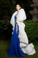 Azure Acanthus Embroidered Taffeta Evening Cape for women, from IHF ATELIER, The Viet Conccept