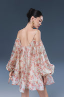 Nara Beige Chiffon Mini Occasion Dress for women, from JOSEPHINE, The Viet Concept