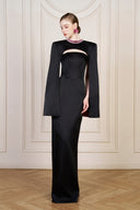 Black Shimmer Silk Column Evening Gown Cut-Out Crystal Neckline for women, from IHF ATELIER, The Viet Concept
