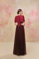 Crimson Pleated Plunge Maxi Gown for women, from JOSEPHINE, The Viet Concept 