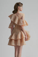 Light Orange Zinnelle One-Shoulder Mini Dress for women, from Calista, The Viet Concept 