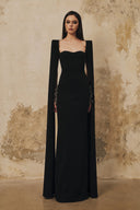 L' SCARLETT • Sculpted Crystal Floral U-Neck Floor-Length Maxi Dress