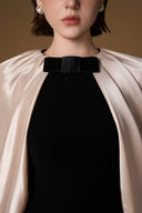 Black Ivory Crepe & Silk Column Gown With Cape Sleeves & Bow for women, from IHF ATELIER, The Viet Concept 