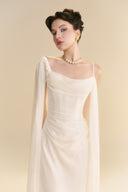 LINH PHUNG • Larmes Ivory Draped Chiffon Cowl Neck A-Line Maxi Dress