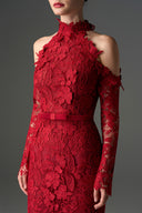 IHF STUDIO • Scarlet Floral Garden Lace Halter Evening Gown