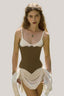 Mocha Elysian Twill Mini Dress for women, from La Vierge, The Viet Concept 