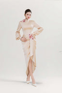 Phu Sac Orchid Embroidered Silk Midi Dress for women, from DO LONG, The Viet Concept 