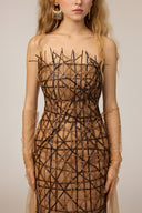 21SIX • Corinne Geometric Embellished Tulle Cape Evening Gown