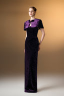 IHF ATELIER • Emerald Stone Bow Velvet Column Evening Gown with Mini Cape