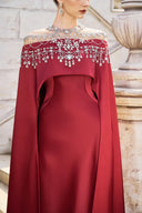 TRACY COUTURE • Crystal Embellished Sheer Cape Sleeve Silk Gown