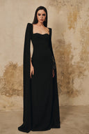 L' SCARLETT • Sculpted Crystal Floral U-Neck Floor-Length Maxi Dress