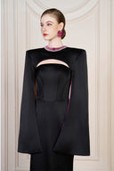 Black Shimmer Silk Column Evening Gown Cut-Out Crystal Neckline for women, from IHF ATELIER, The Viet Concept