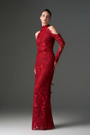 IHF STUDIO • Scarlet Floral Garden Lace Halter Evening Gown