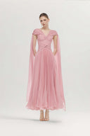 Hazel Blush Pleated Silk Maxi Dress for women, from JOSEPHINE, The Viet Concept 