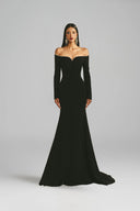 Crystal Trim Off-Shoulder Mermaid Crepe Evening Gown for women, from L'SCARLETT, The Viet Concept