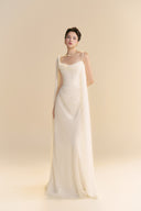 LINH PHUNG • Larmes Ivory Draped Chiffon Cowl Neck A-Line Maxi Dress