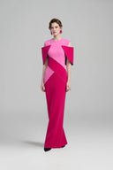 Crystal Embellished Pink Color-Block Column Evening Gown for women, from IHF ATELIER, The Viet Concept