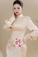 DO LONG • Phu Sac Orchid Embroidered Silk Midi Dress