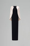 Black Ivory Crepe & Silk Column Gown With Cape Sleeves & Bow for women, from IHF ATELIER, The Viet Concept 