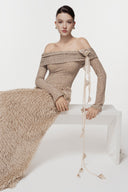 L'ALLÉE • Feathered Off-Shoulder Maxi Dress