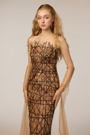 21SIX • Corinne Geometric Embellished Tulle Cape Evening Gown